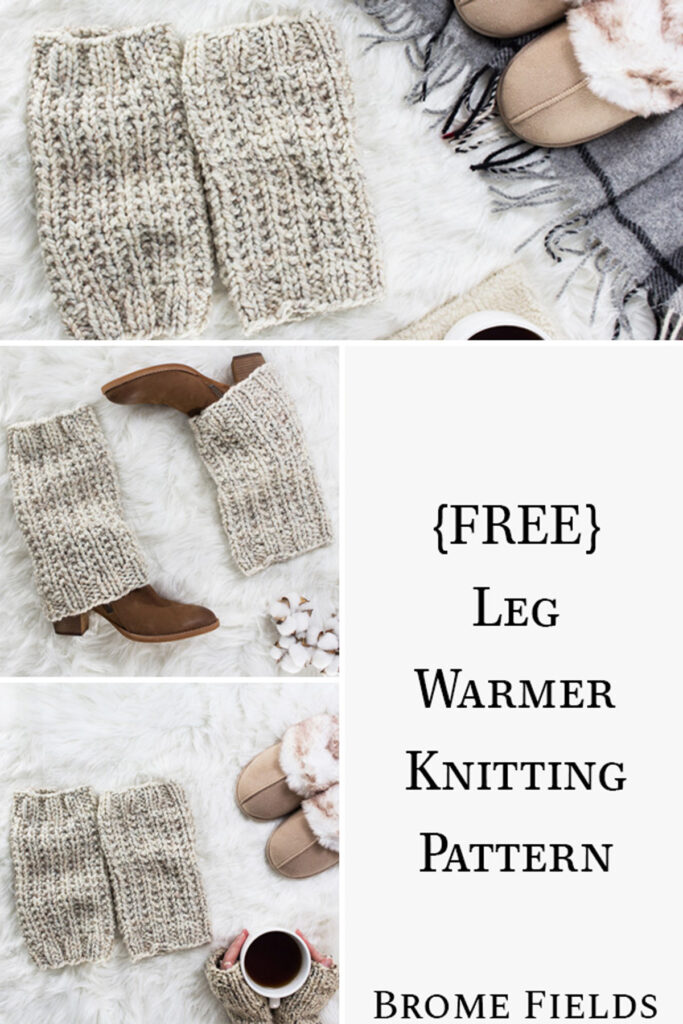 chunky knit leg warmers on a faux fur blanket in a cozy setting
