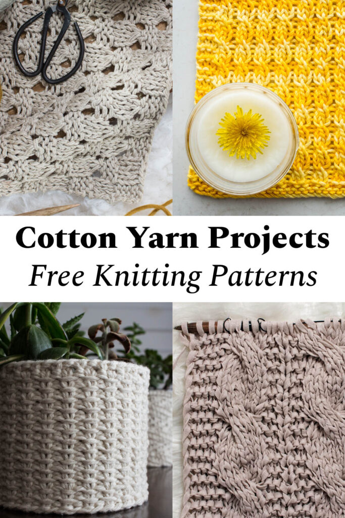 4 pics of hand knitted cotton yarn projects