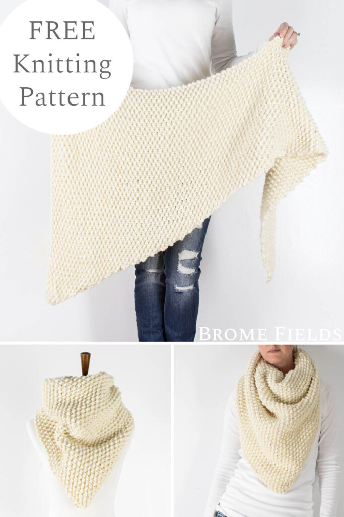 multiple pics of a chunky knit shawl