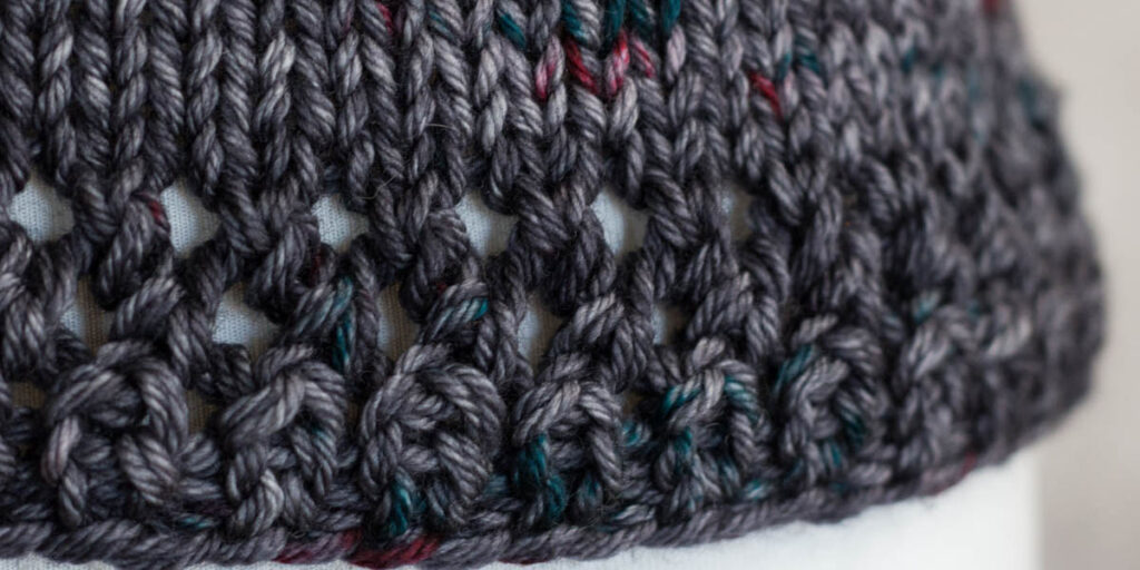 up-close pic of the bottom lace on the lace top knitting pattern