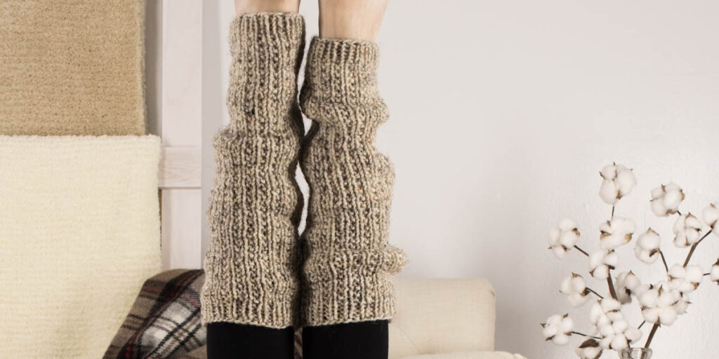 knitted leg warmers on a model