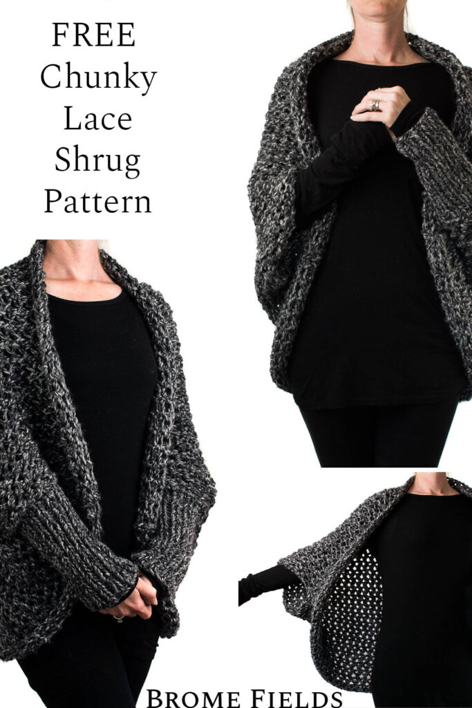 multiple pics of a lace knit school shrug on a model