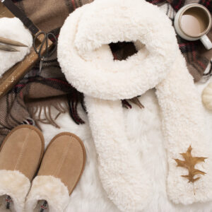 faux fur scarf on a faux fur blanket