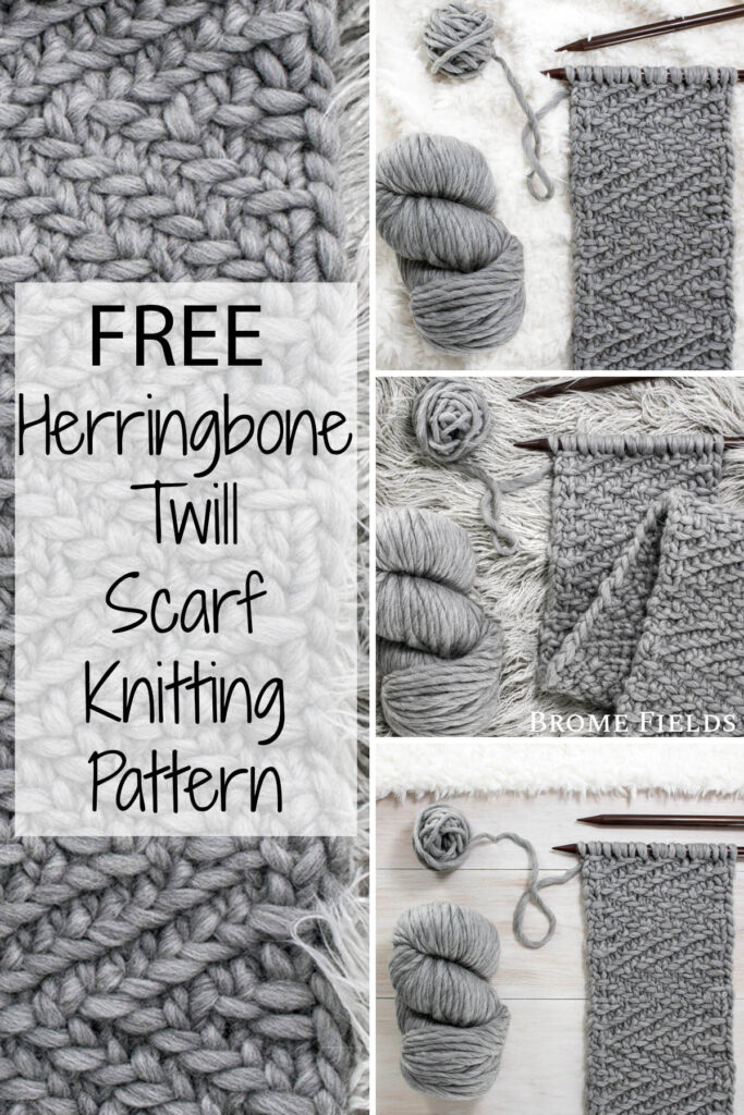 multiple pics of a herringbone twill knit scarf.