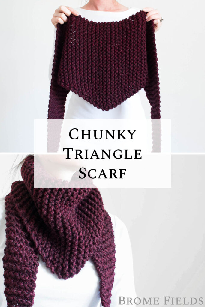 multiple pics of a chunky triangle scarf on a model.