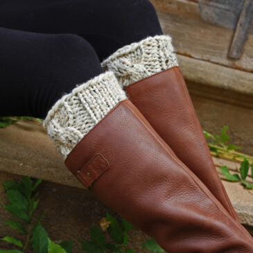 Cable knit boot cuffs worn with boots