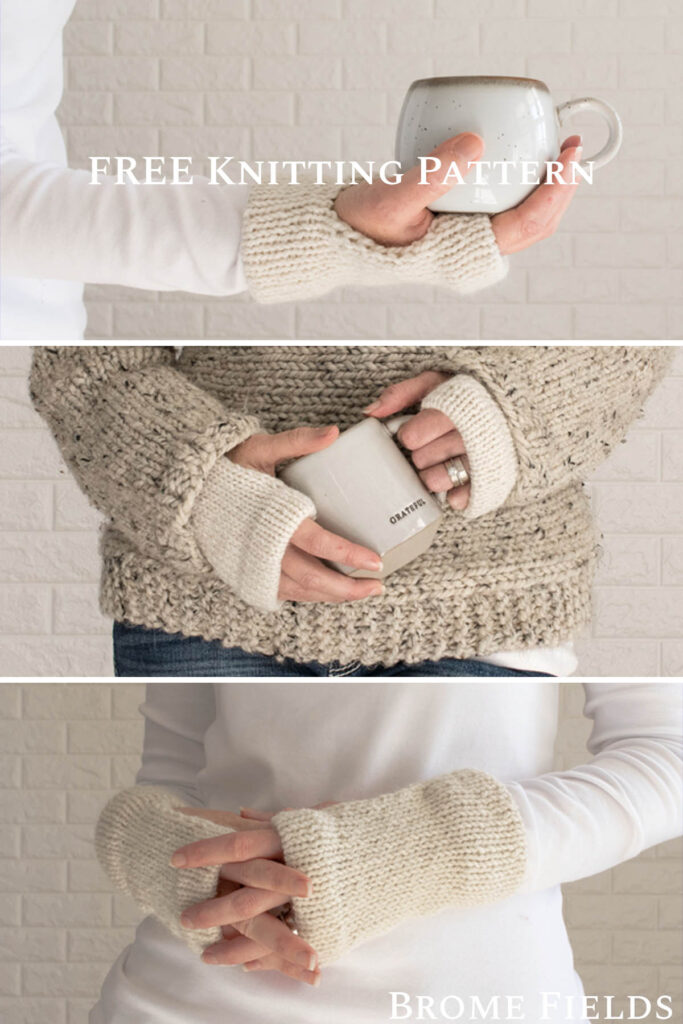 multiple pics of a model wearing fingerless gloves