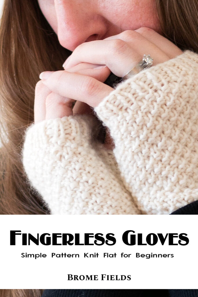 a model wearing easy to knit fingerless gloves
