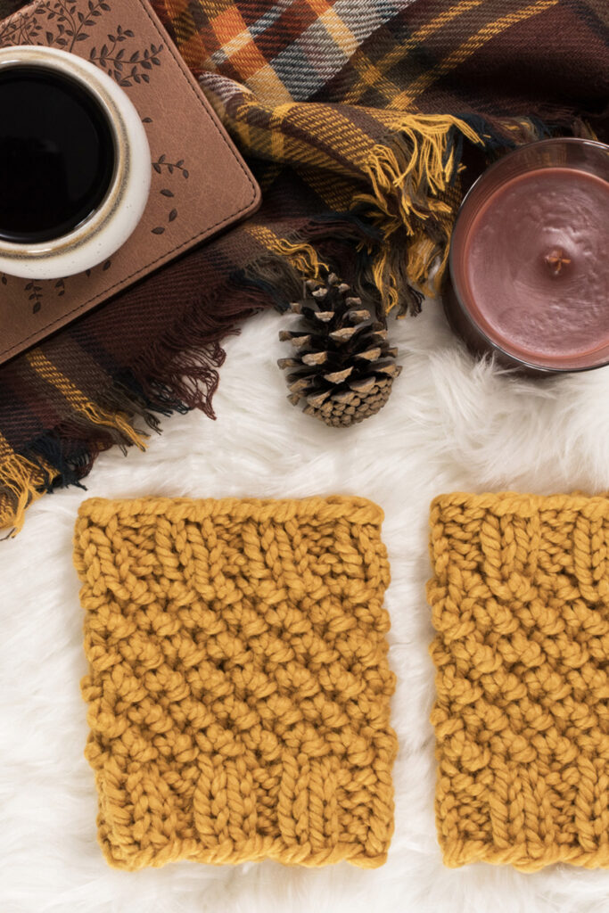 Textured Boot Cuffs laying on a faux fur blanket