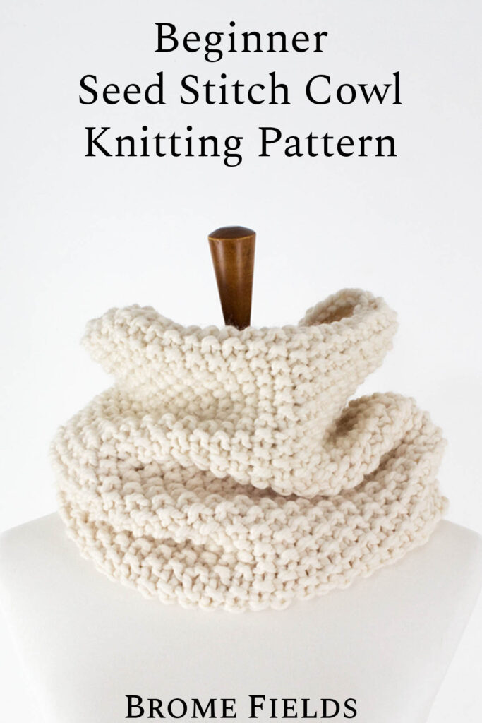 Beginner Seed Stitch cowl displayed on a dress form