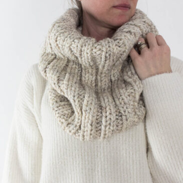 chunky ribbed cowl worn by a model