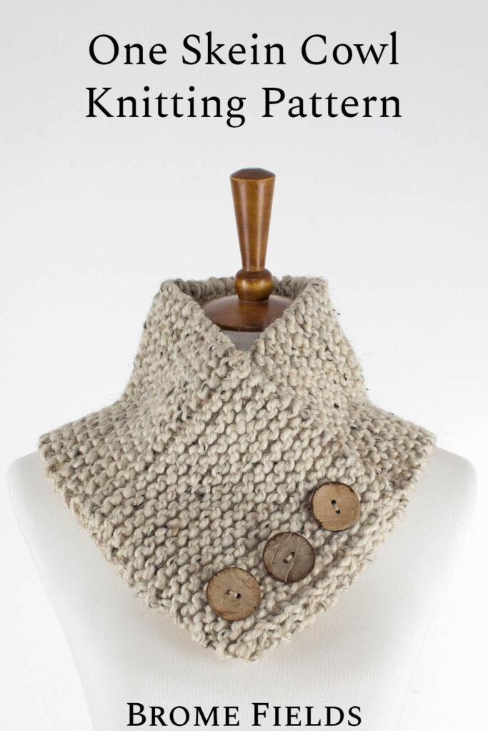a one skein cowl displayed on a dress form
