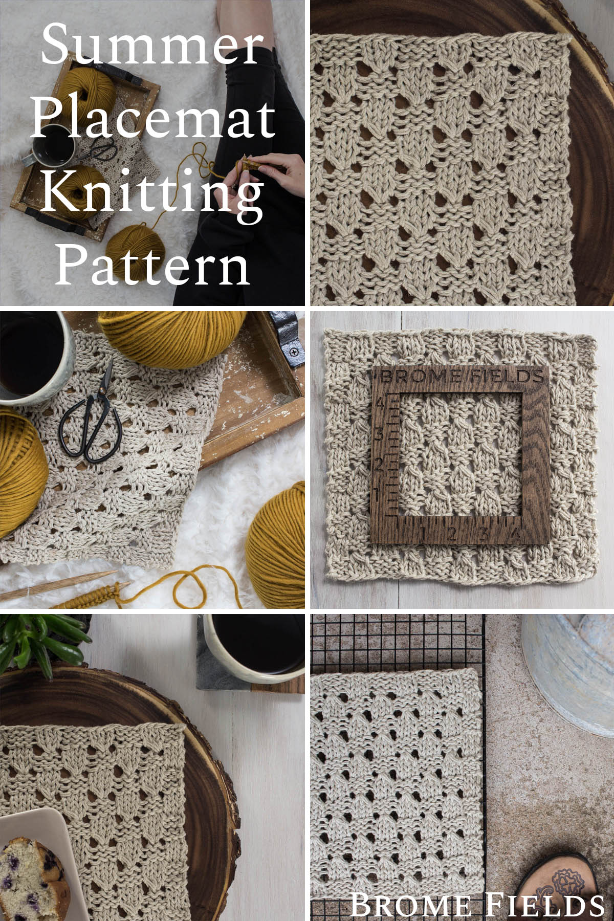 Farmhouse Knitted Placemat Pattern Summer Square Placemat Brome Fields