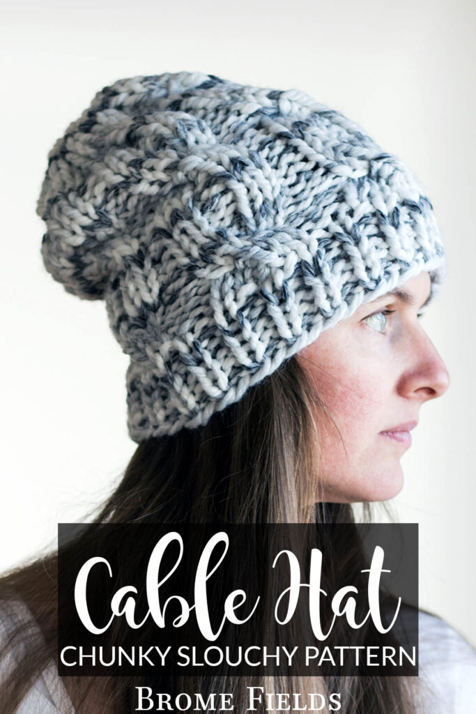 model wearing a cable knitted hat