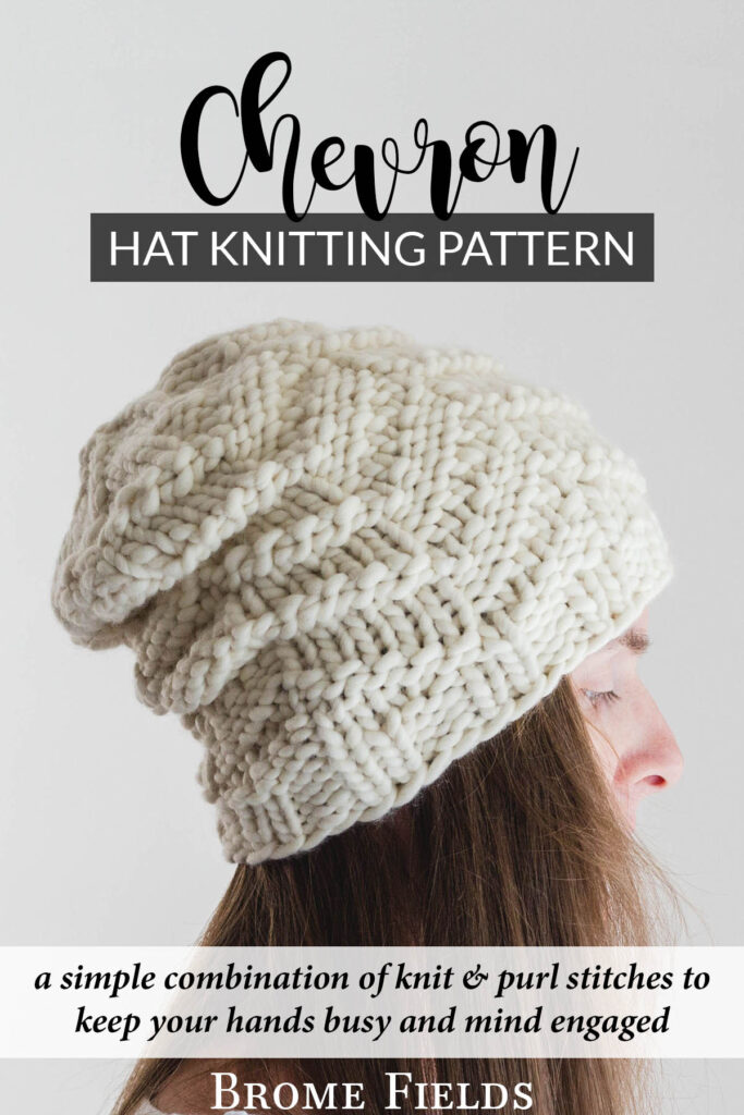 model wearing a chevron knit hat