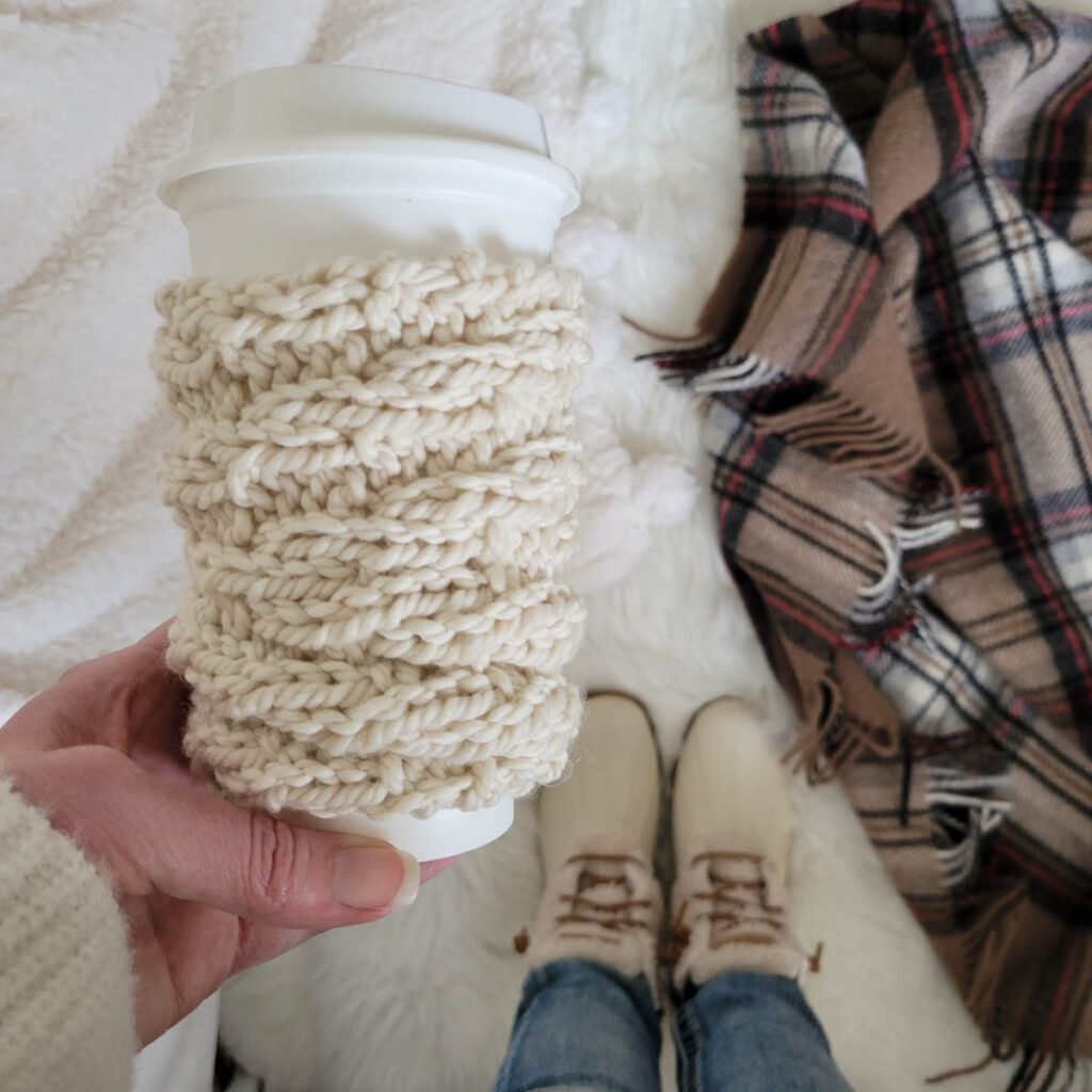 coffee cup cozy displayed on a mug