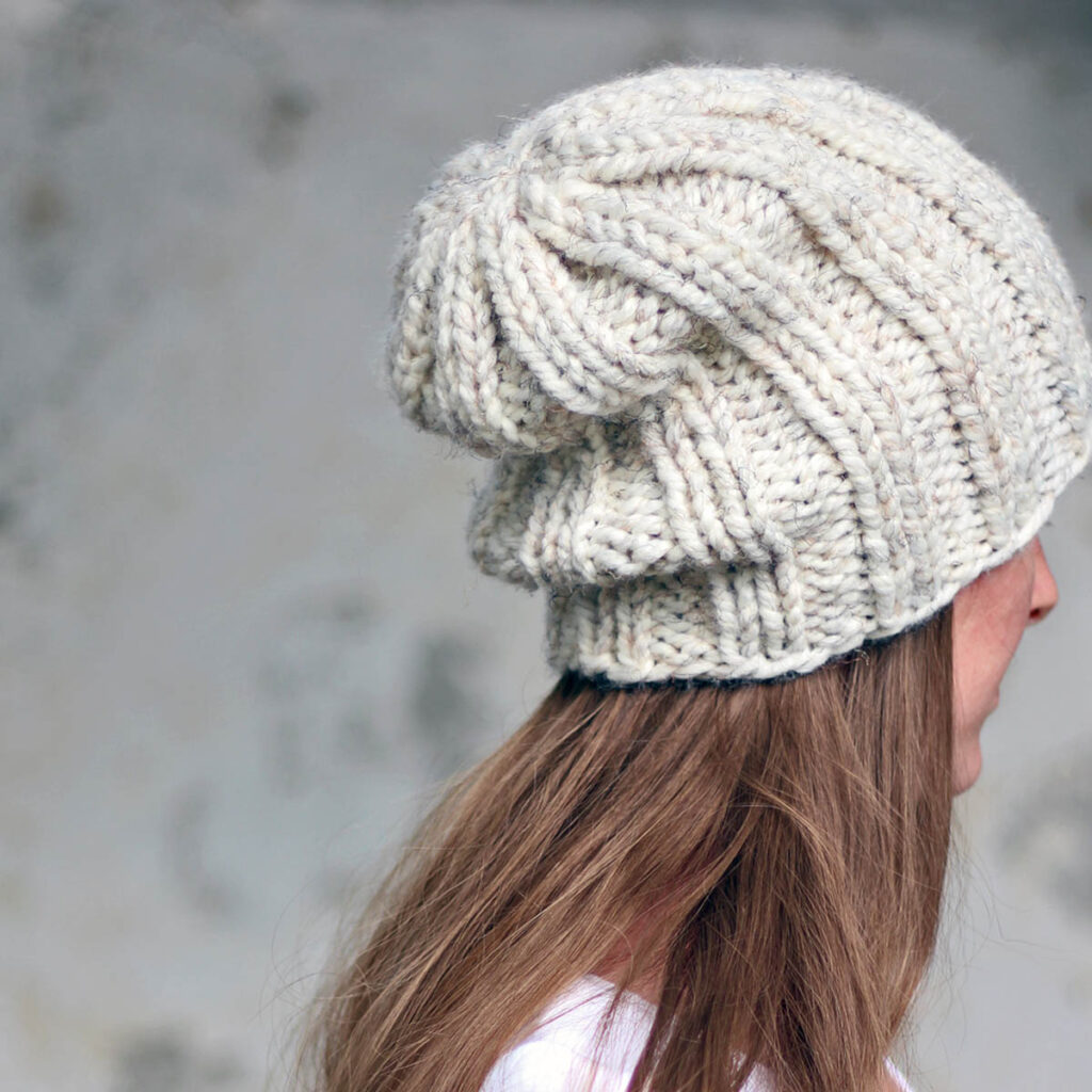 model wearing a double rib knit hat