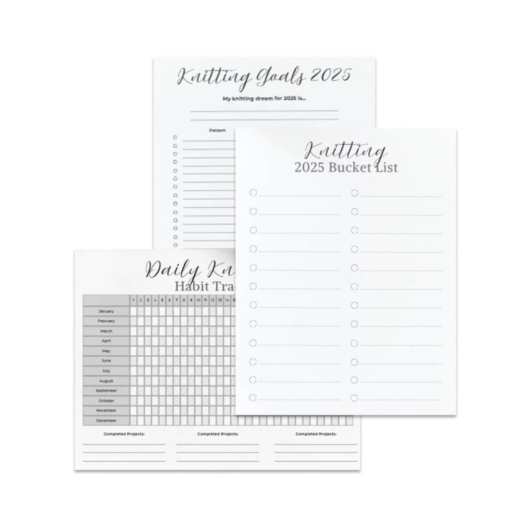 3 printable download pages to organize your knitting goals