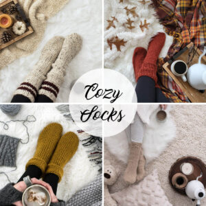 Multiple pics of knitted slipper cabin socks