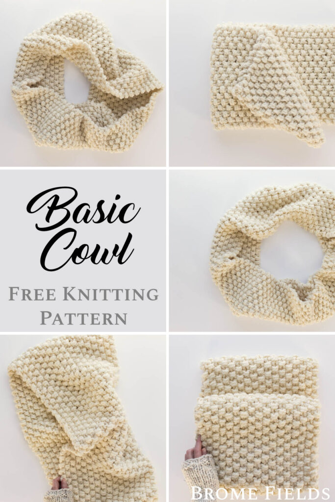 Multiple pics of a basic cowl knit using the seed stitch