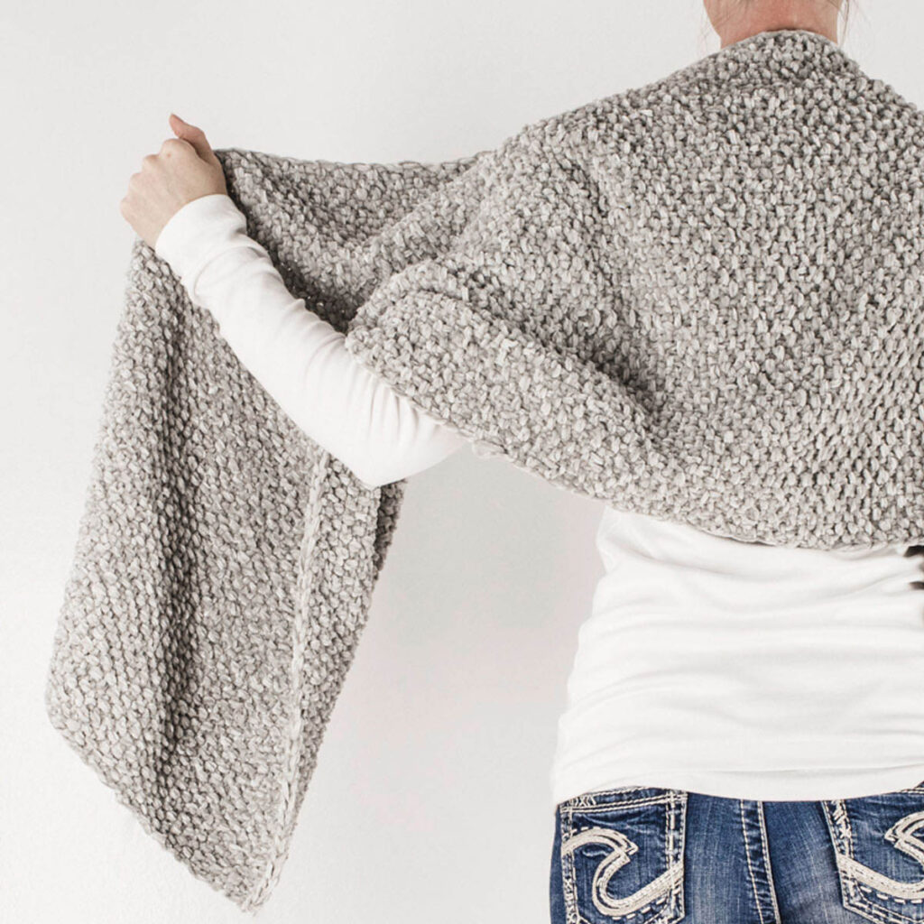 velvet rectangle scarf shawl on a model.