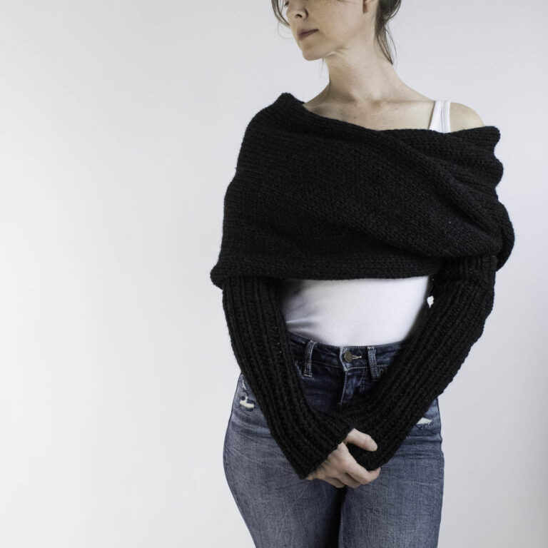 woman wearing a Cozy Sweater Scarf with Sleeves