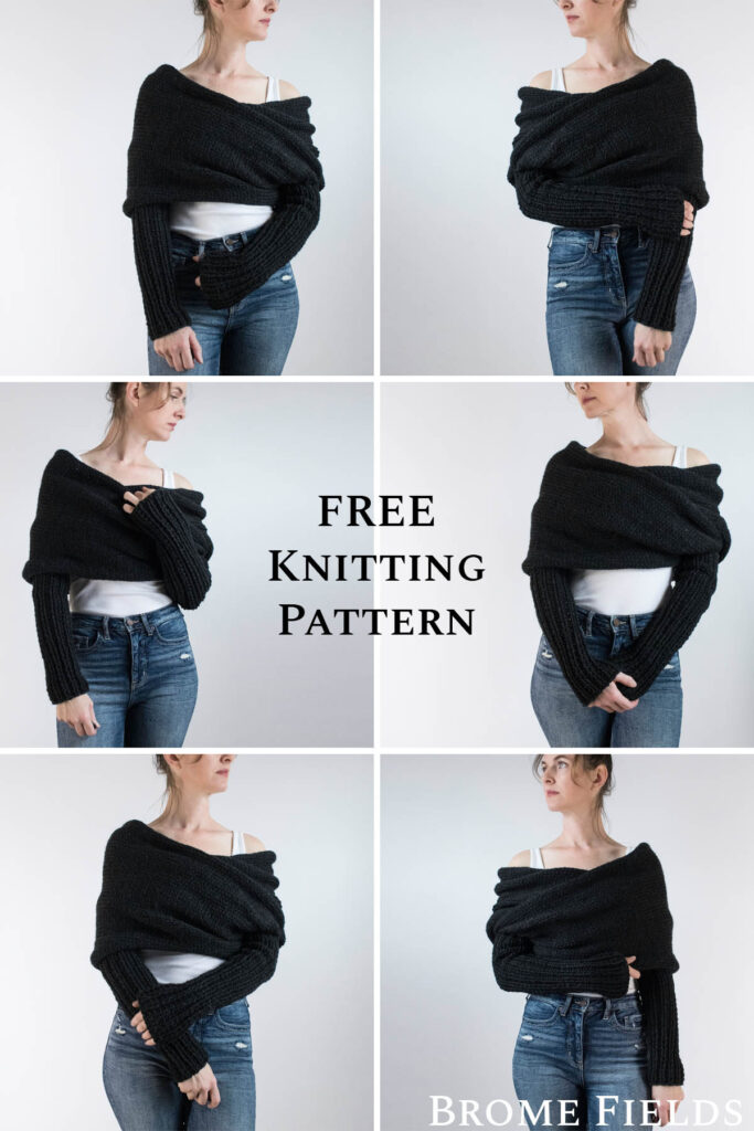 multiple pics of a woman wearing a Cozy Sweater Scarf with Sleeves tutorial