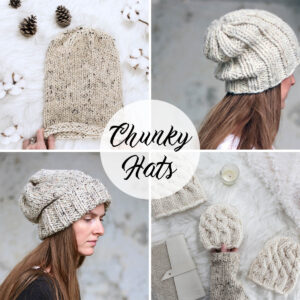 multiple pics of chunky hats on a model and displayed laying flat.