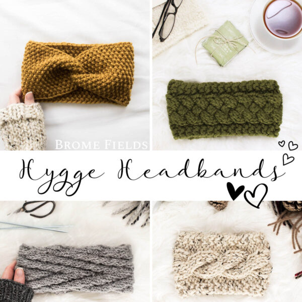 multiple pics of chunky knit headbands displayed laying flat