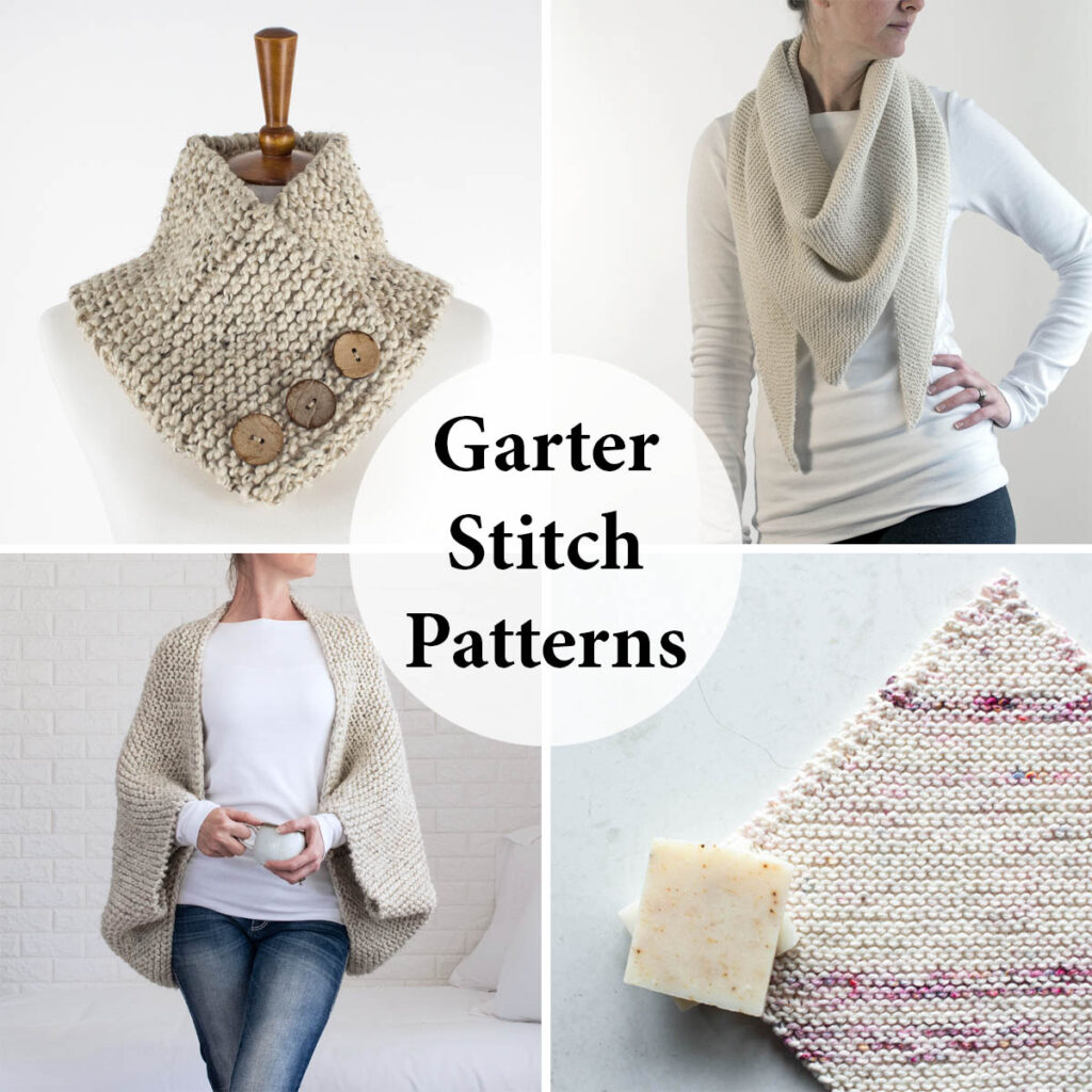 multiple pics of garter stitch knitting projects