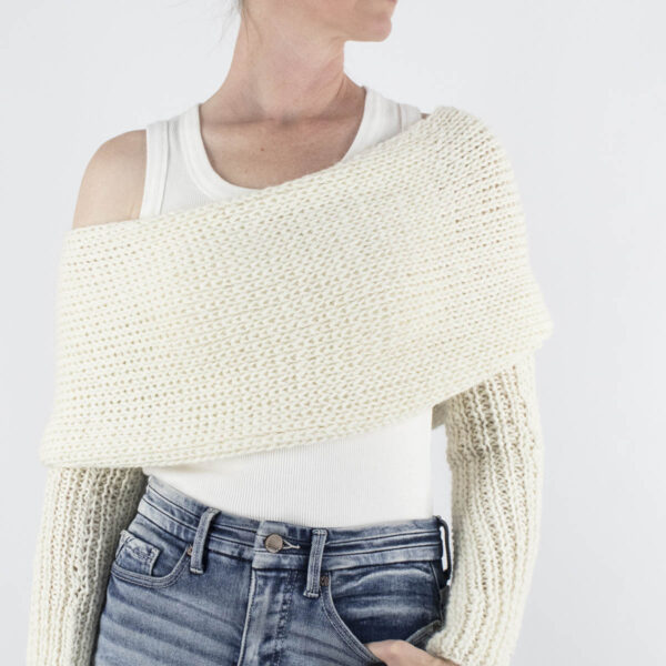 model wearing the squishiest sweater scarf