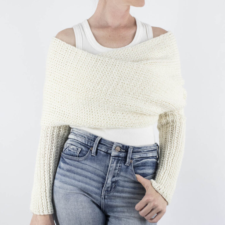 model wearing the squishiest sweater scarf