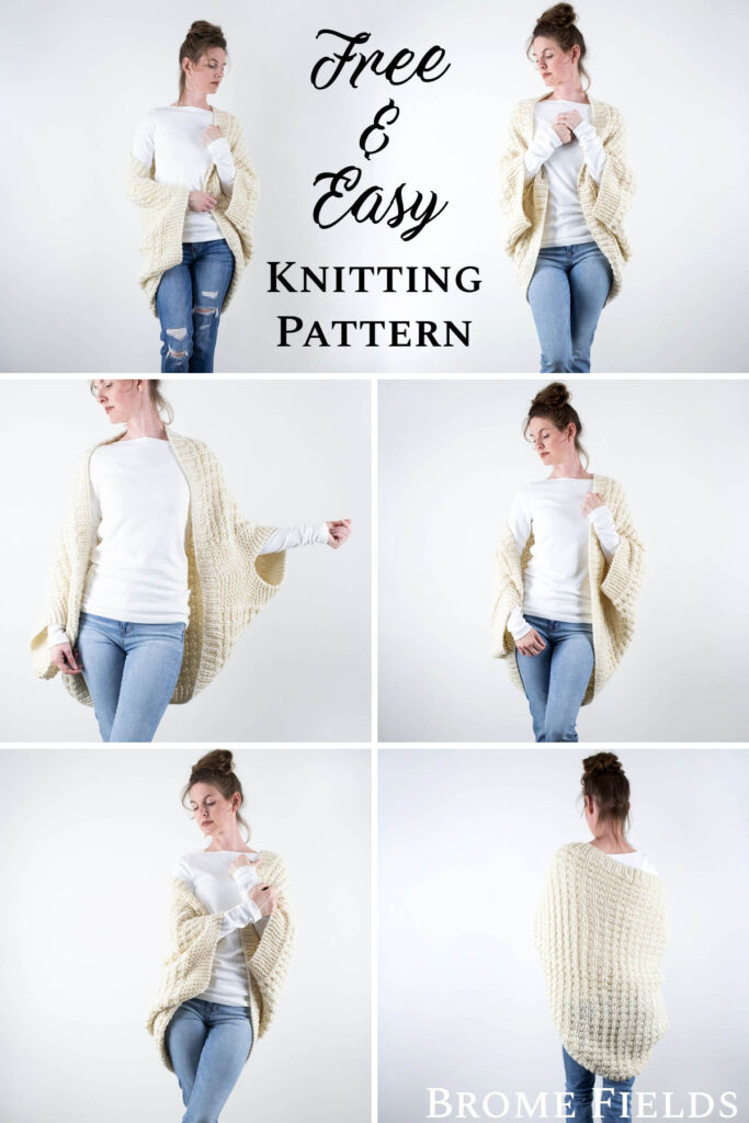a model wearing a squishy hand knit shrug