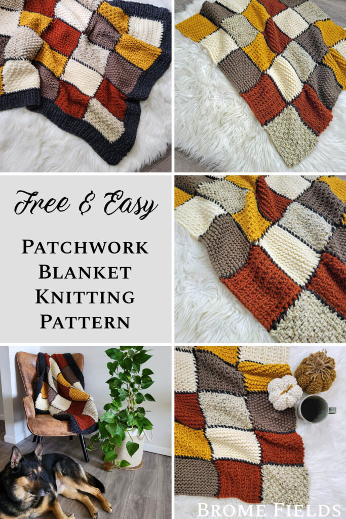 multiple pics of a chunky patchwork throw blanket