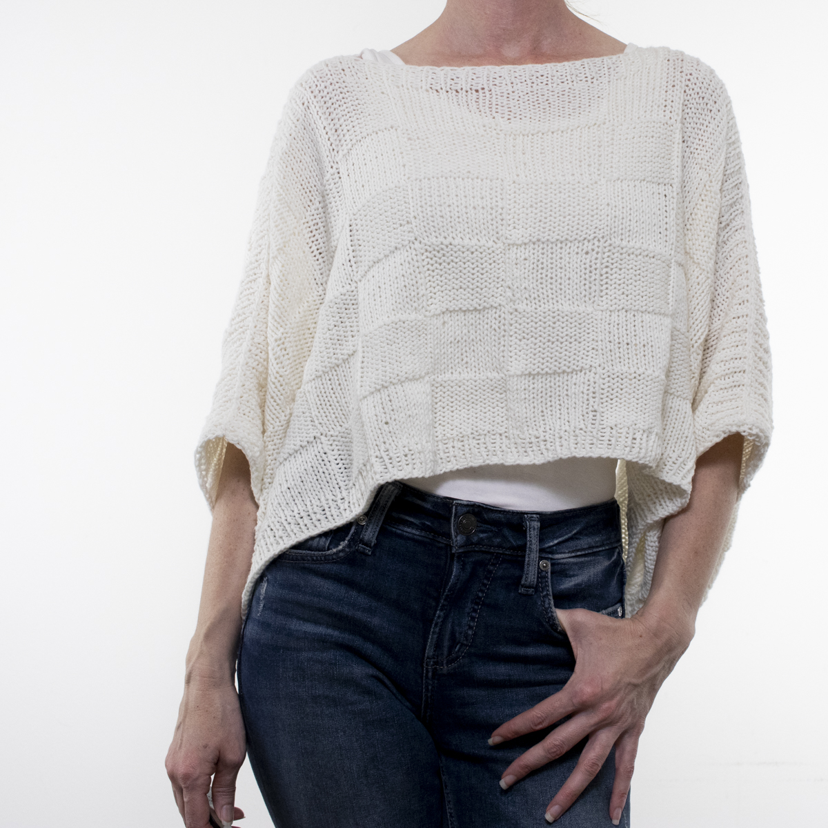 Knit Poncho with Slim Jeans