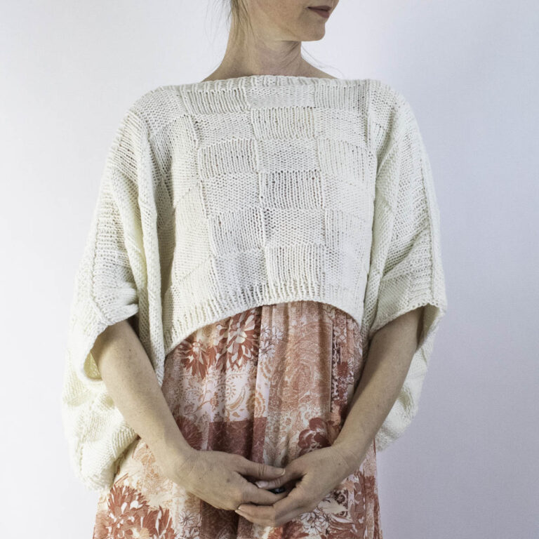 Seamless quilt poncho pattern worn with the perfect summer dress