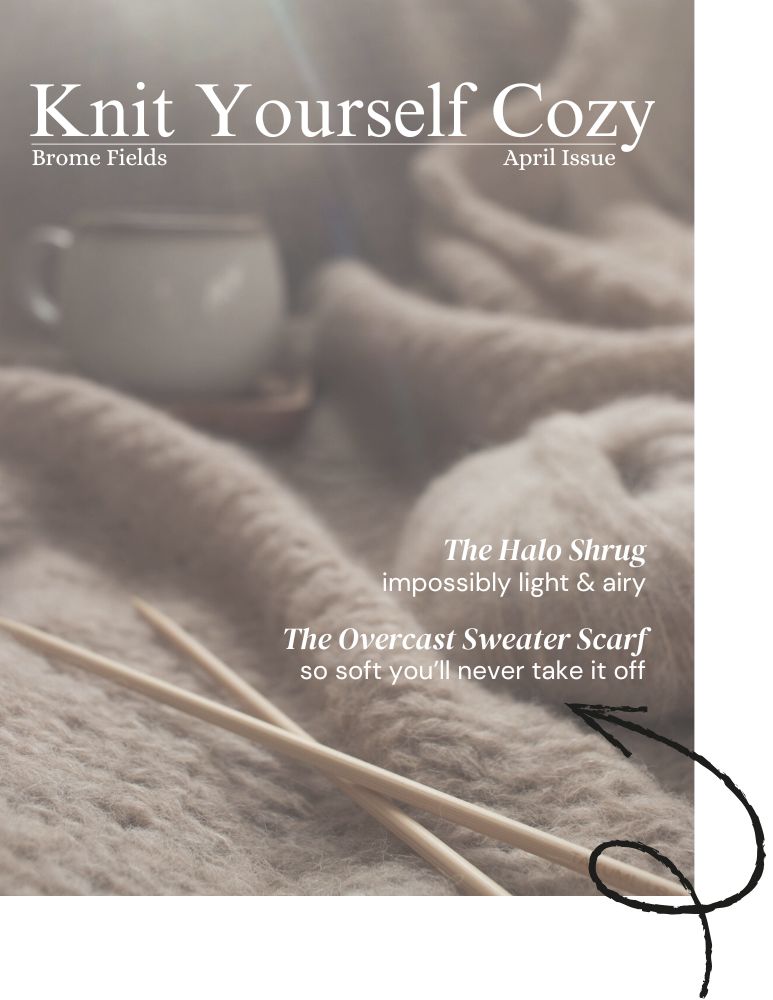 Cozy knitting flat lay with coffee cup, circular needles and knitted fabric on a soft textile background